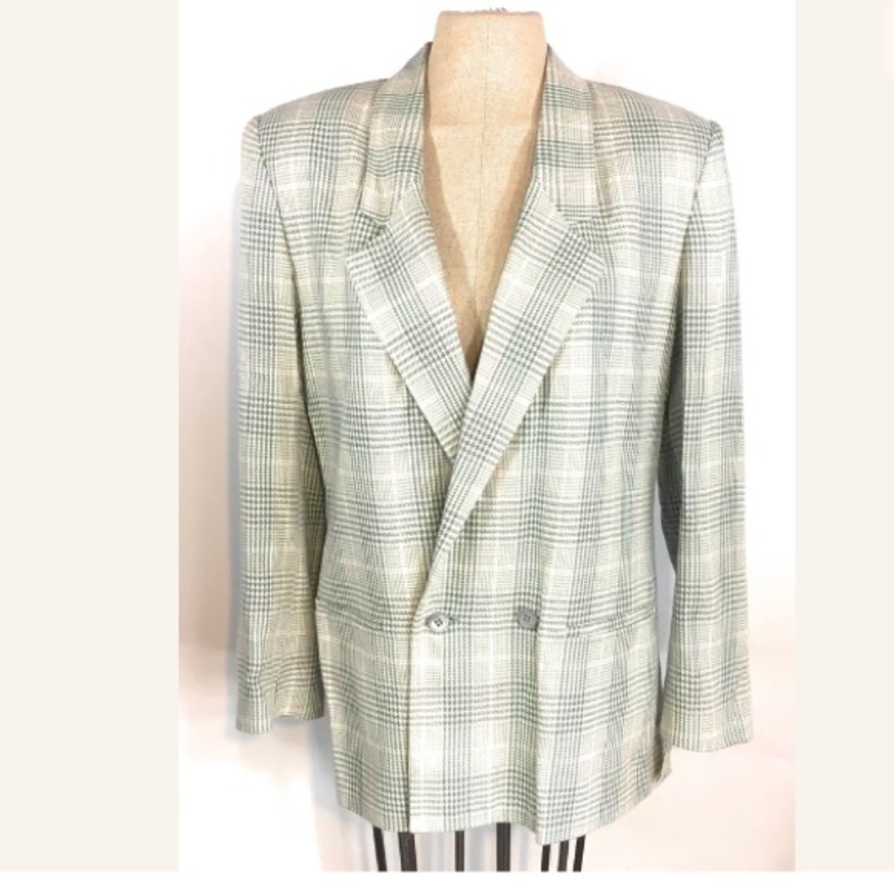 Talbots Mint Green Plaid Double-Breasted Blazer